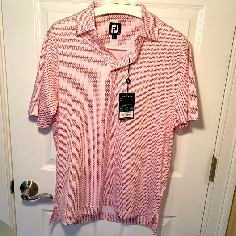 FootJoy orange and blue patterned golf shirt